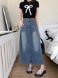Medium-Length High Waist Retro Denim Skirt