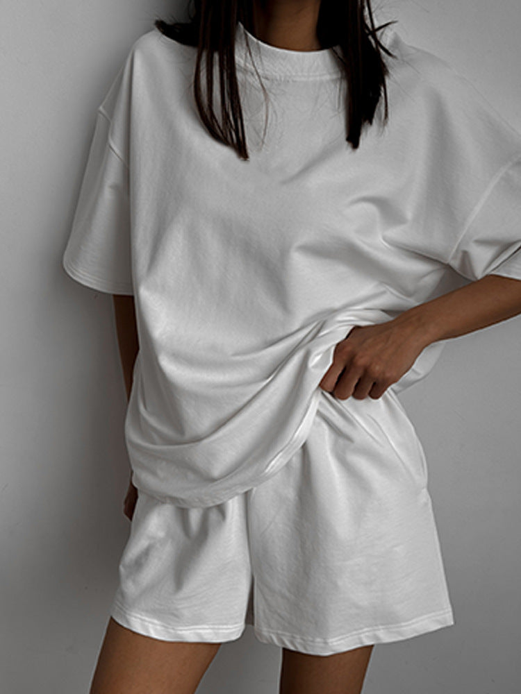 Casual Short-Sleeve Crew-Neck Top And Shorts Two-Piece Set - Sculptify™