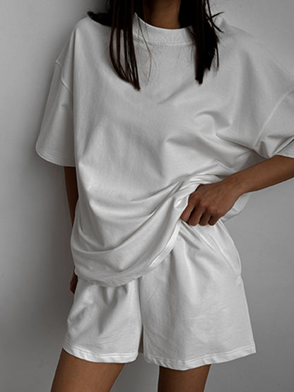 Casual Short-Sleeve Crew-Neck Top And Shorts Two-Piece Set - Sculptify™