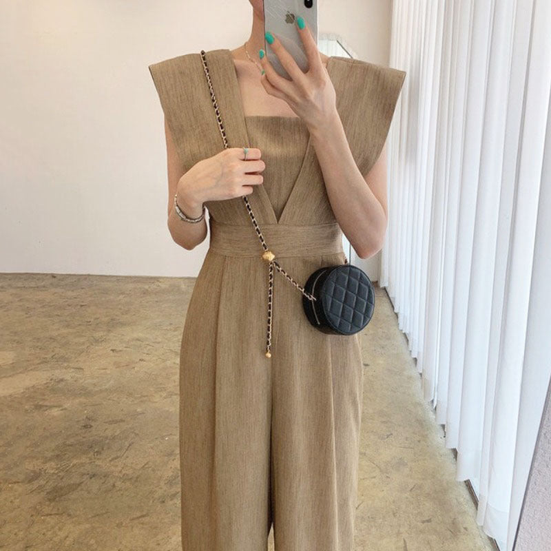 Women's Chiffon Retro Sleeveless Jumpsuit Wide Leg Pants - Sculptify™