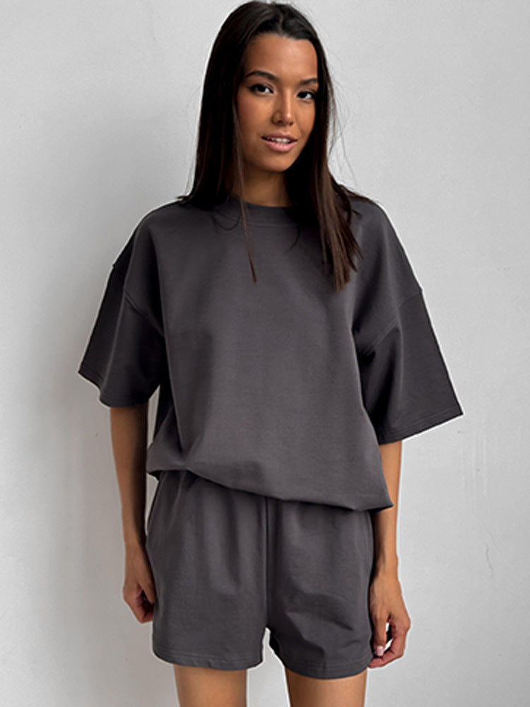 Casual Short-Sleeve Crew-Neck Top And Shorts Two-Piece Set - Sculptify™