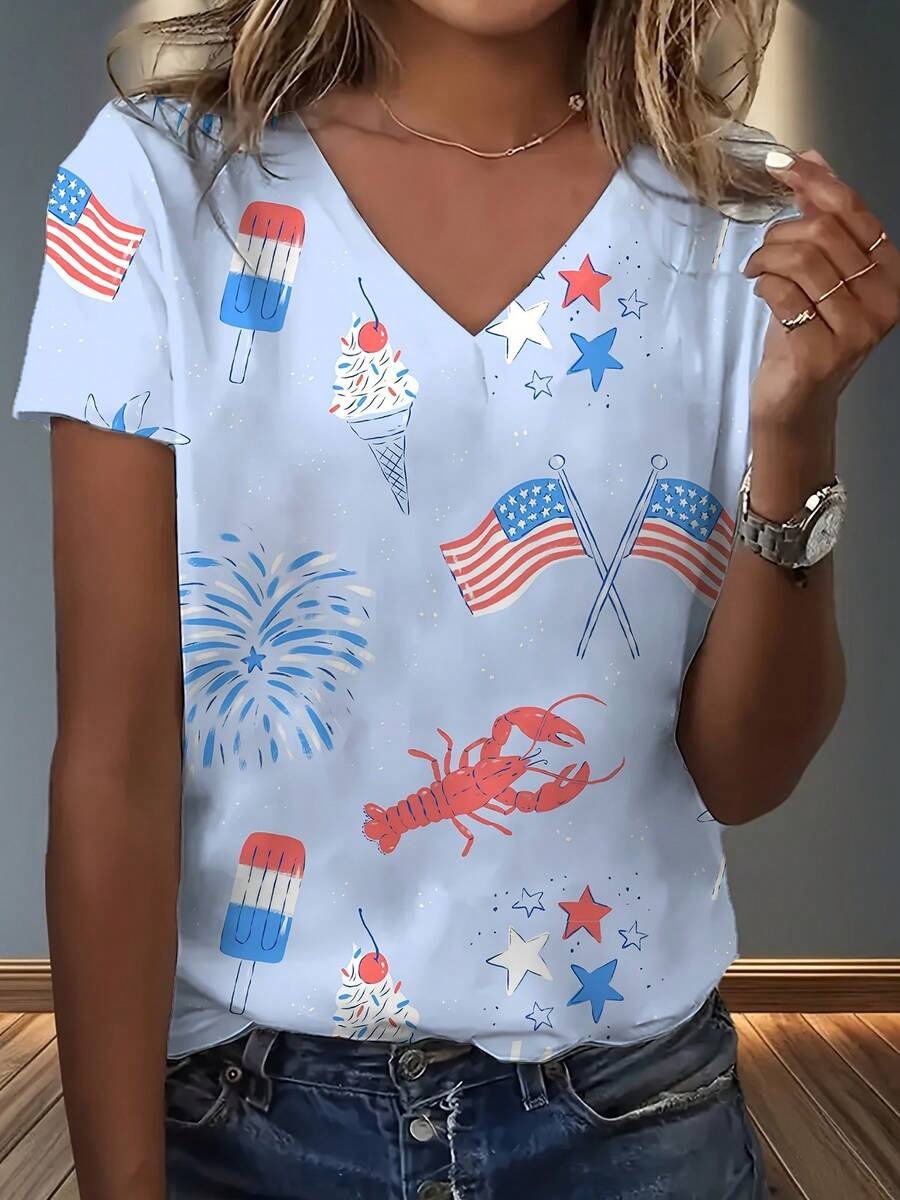 Womens Stylish Printed Slim-fit Short-sleeve Top  Short sleeve t-shirts Sculptify™