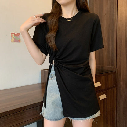 Cotton Irregular Split Short-sleeved T-shirt Women's Summer  Short sleeve t-shirts Sculptify™