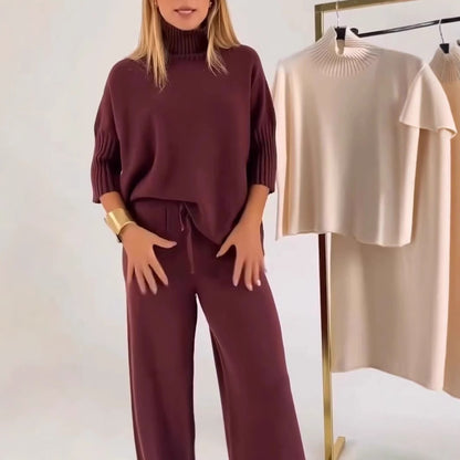 Stylish Casual Solid-color Knit Turtleneck Womens Set For Warmth - Sculptify™
