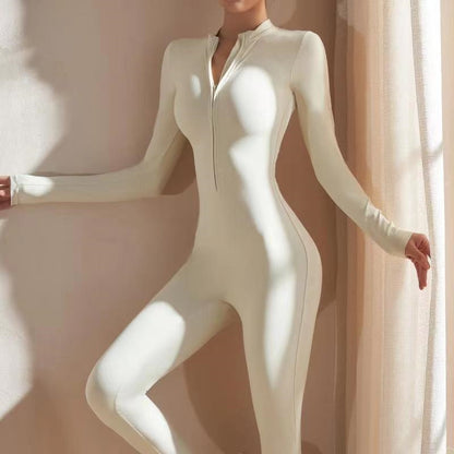 Long Sleeve Outdoor Sports Jumpsuit Workout Clothes Zipper Training Skinny Hip Raise Yoga Clothes - Sculptify™