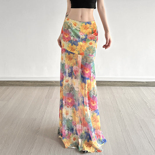 Island Oil Painting Style Mesh Skirt