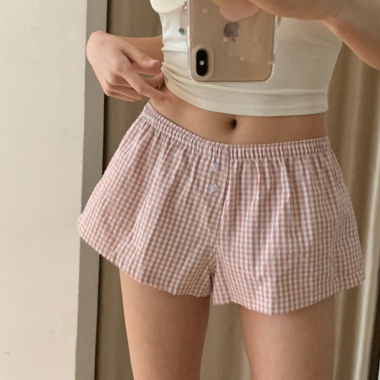 Flowy Plaid Loose Leg Casual Shorts