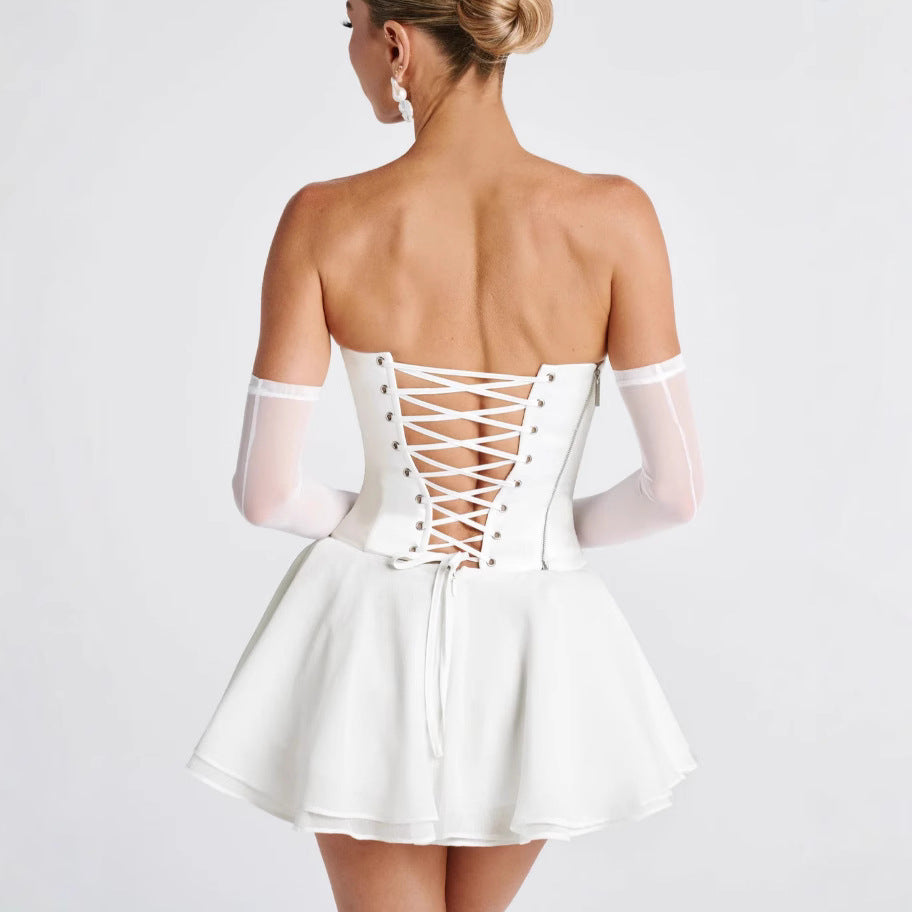 French Solid Color Tube Top Dress With Sleeves - Sculptify™