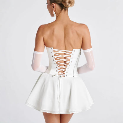 French Solid Color Tube Top Dress With Sleeves - Sculptify™