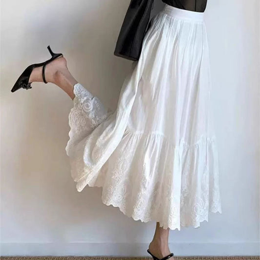 Graceful French-Style White A-Line Skirt
