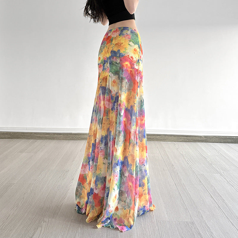 Island Oil Painting Style Mesh Skirt