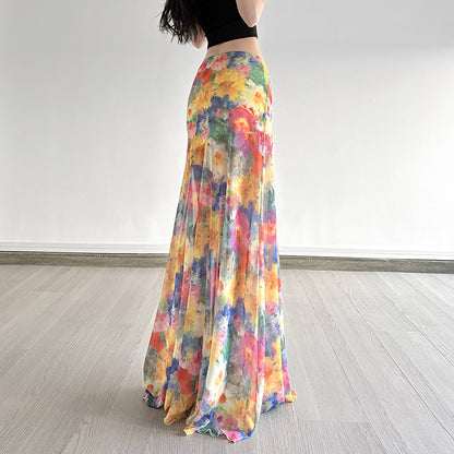 Island Oil Painting Style Mesh Skirt