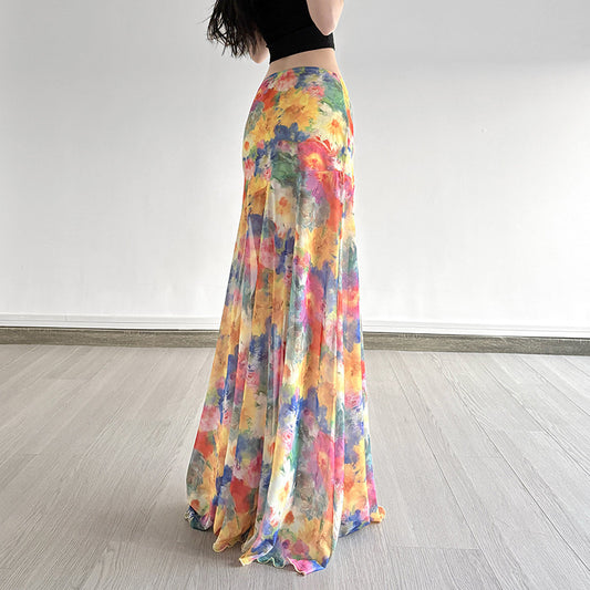 Island Oil Painting Style Mesh Skirt