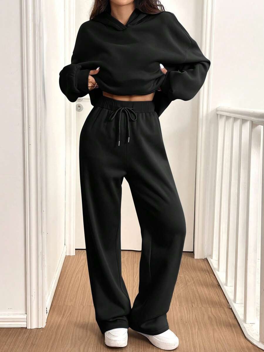 Womens Casual Warm Hooded Top And Pants Set - Sculptify™