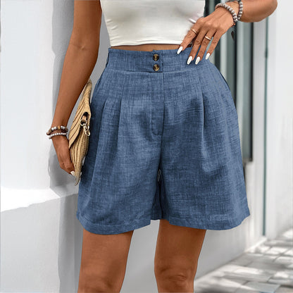 Casual Solid Color Straight-Leg Shorts
