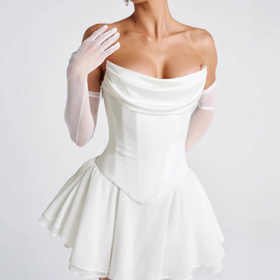 French Solid Color Tube Top Dress With Sleeves - Sculptify™