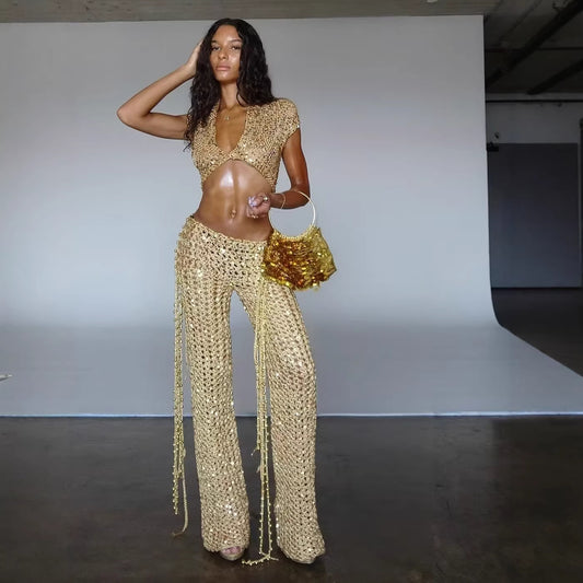 Sexy Cutout Sequin Set For Curvy Women - Sculptify™