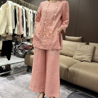 Womens Two-Piece Set New Chinese-Style 34-Sleeve Top With Wide-Leg Pants - Sculptify™