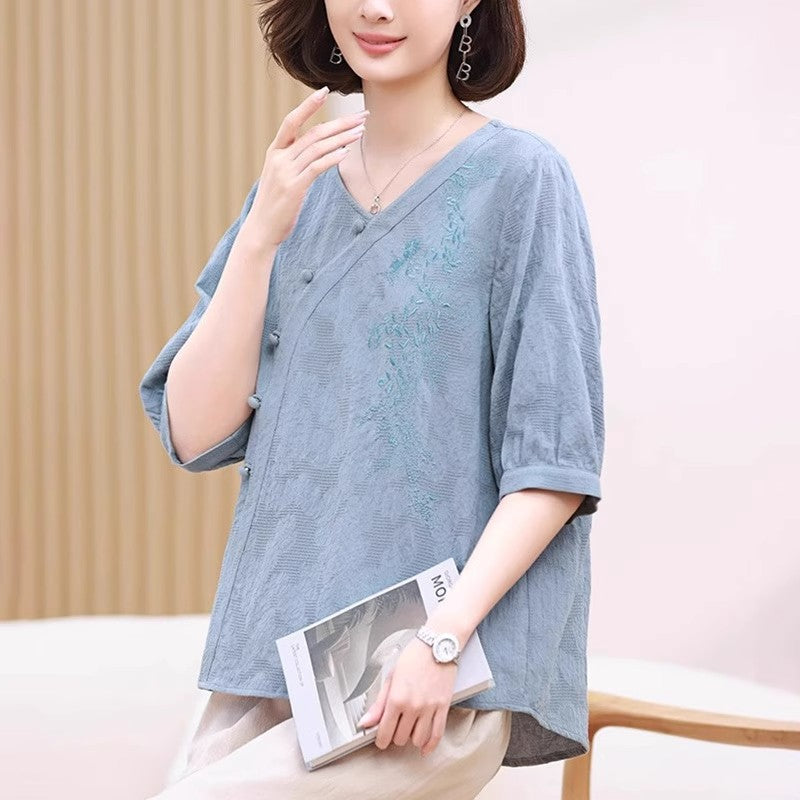 Short Sleeve T-shirt Women's Summer Cotton And Linen Chinese Style Top  Short sleeve t-shirts Sculptify™