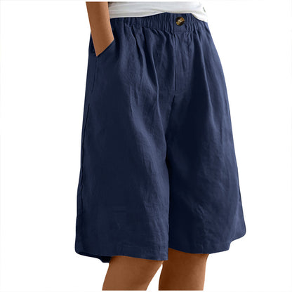 High-Waist Button & Elastic Shorts