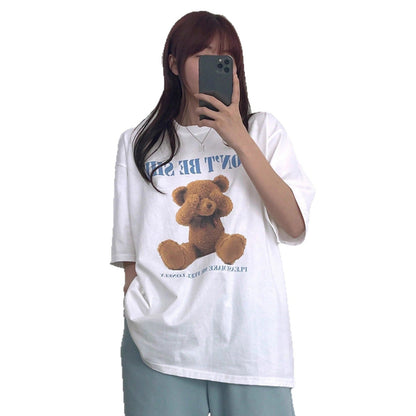Loose-fitting Short-sleeve T-shirt With A Little Bear Print For Women Perfect For Summer  Short sleeve t-shirts Sculptify™
