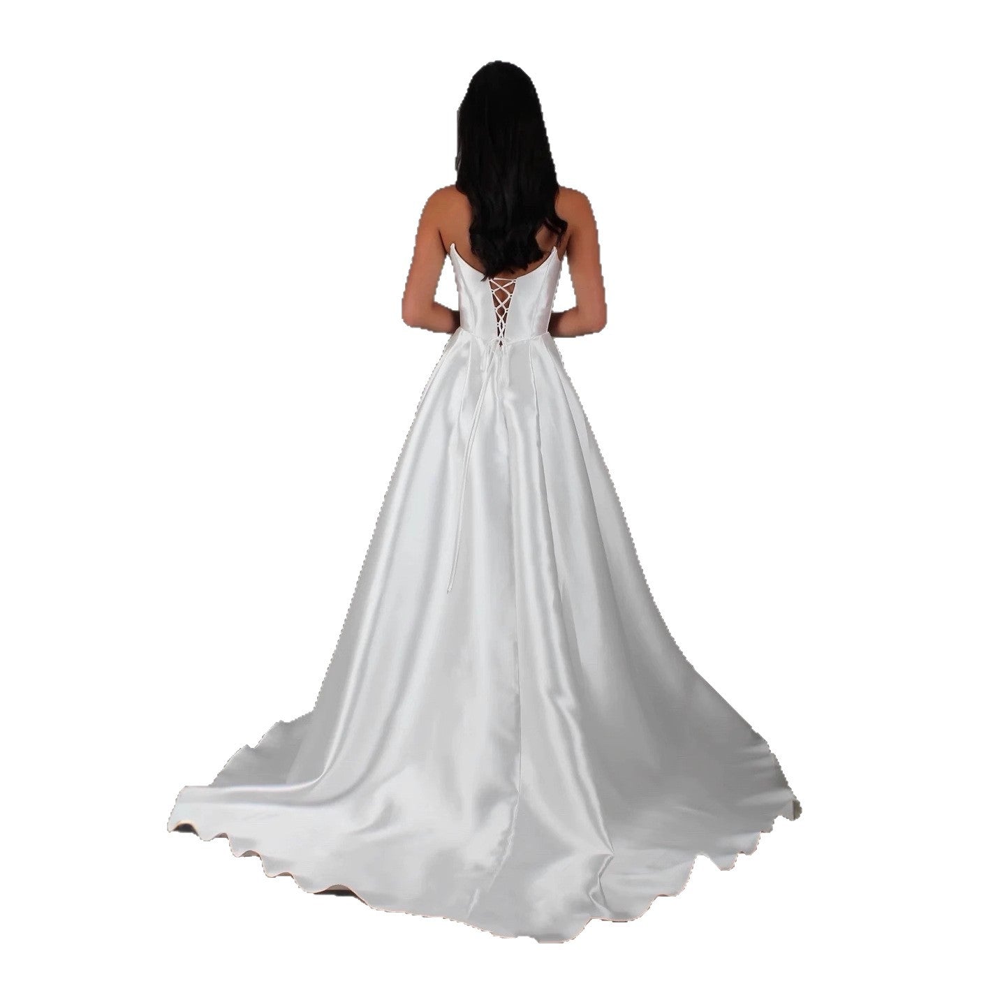 White Satin Slit Pocket Bandage Wedding Dress - Sculptify™