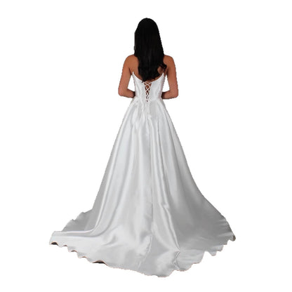 White Satin Slit Pocket Bandage Wedding Dress - Sculptify™