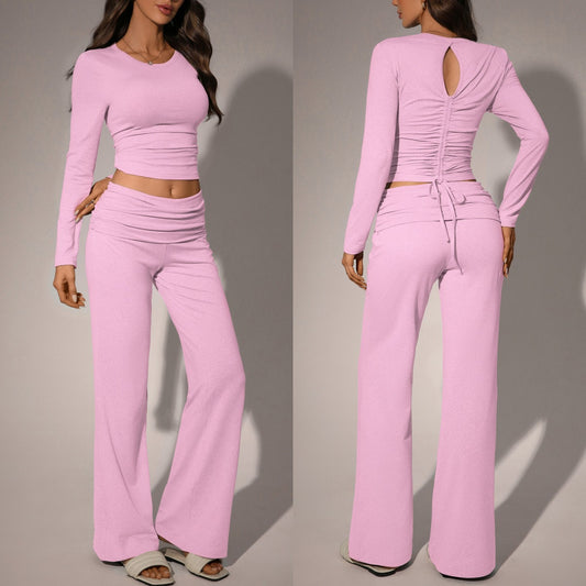 Womens Solid-Color Casual Fashion Top And Pants Set - Sculptify™