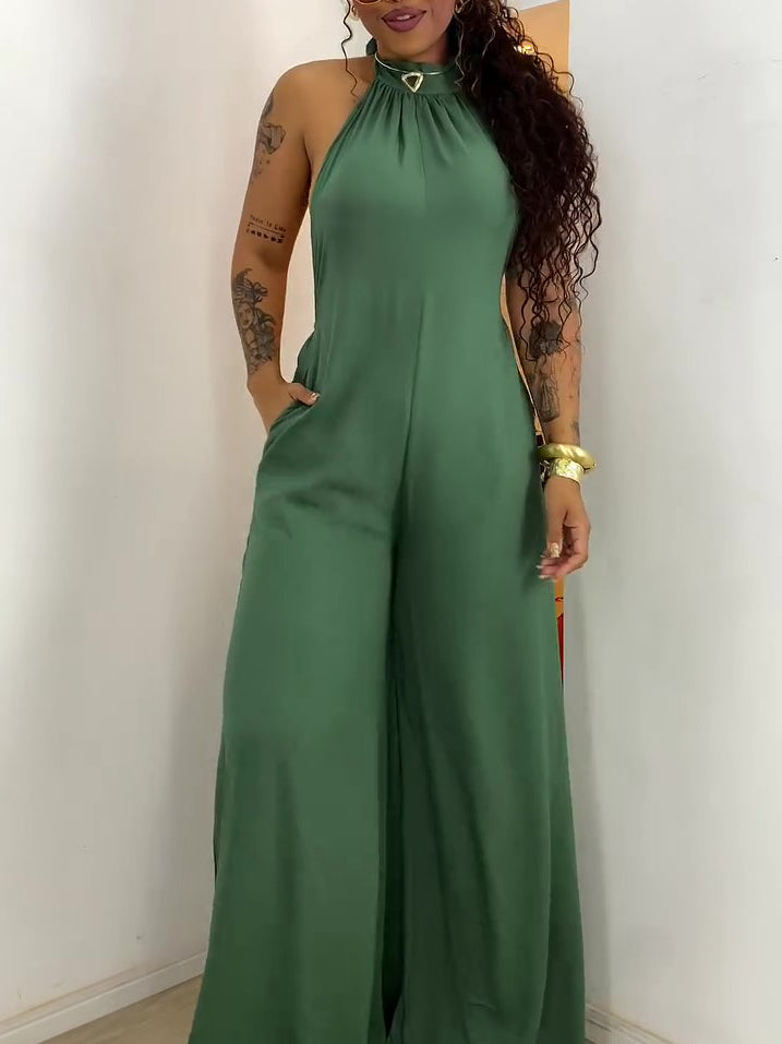 Green Halter-neck Backless Jumpsuit - Sculptify™