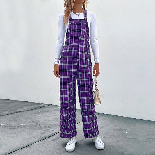 Plaid Spaghetti Straps Casual Jumpsuit Women's Clothing - Sculptify™