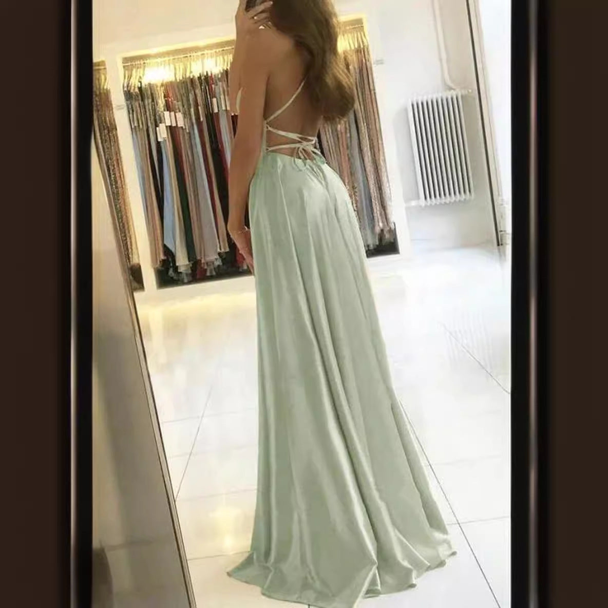 Amazon Long European And American Style Dress Slim Strap Back-to-back Dress High Slit Dance Host Dress - Sculptify™
