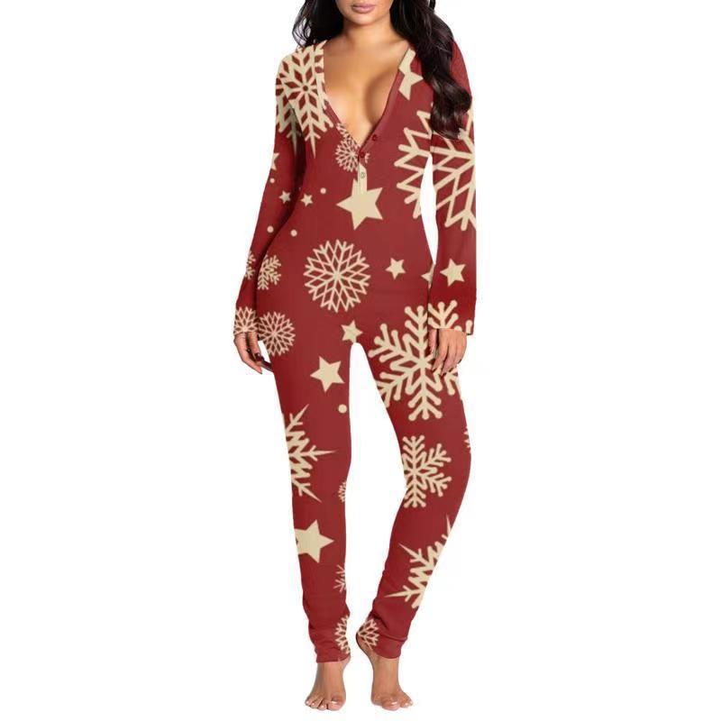 Printed Button Tight Jumpsuit For Women - Sculptify™