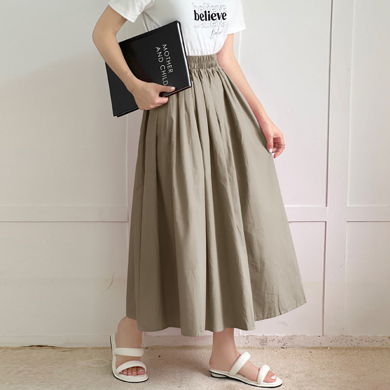 Casual Pure Cotton Flared Midi Skirt