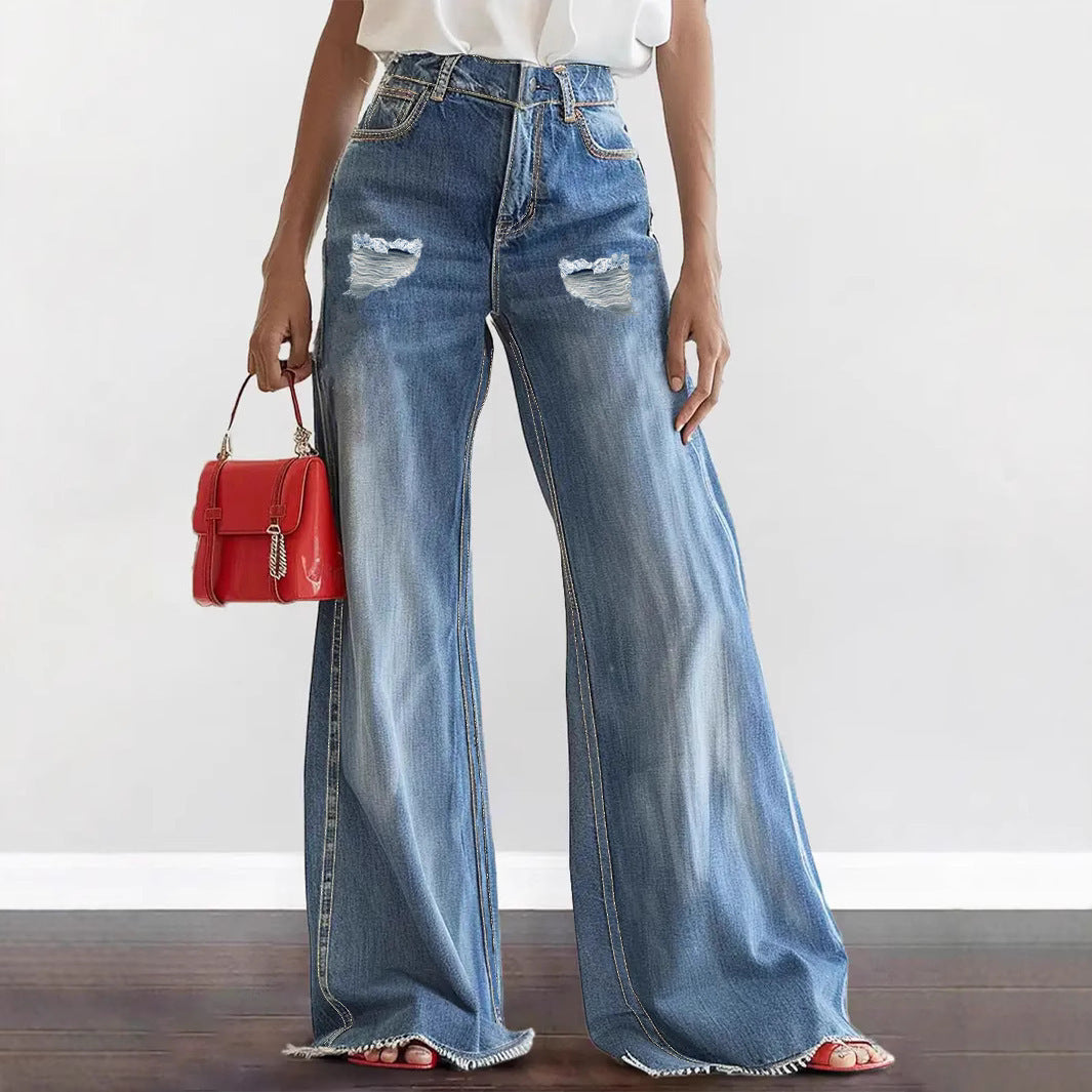 Grunge Flare Raw Hem Jeans