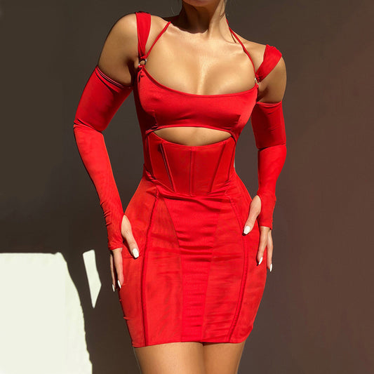 Women's Sling Tight Dress Fashion Backless Mesh See-through Hip Skirt - Sculptify™