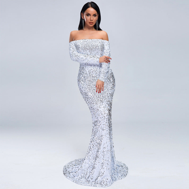 Sexy Strapless Long Sleeve Sequins Party Evening Dress - Sculptify™