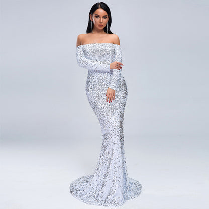Sexy Strapless Long Sleeve Sequins Party Evening Dress - Sculptify™