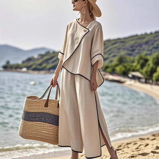 Womens Vacation-Ready Loose Striped Print Wide-Leg Pants Set - Sculptify™