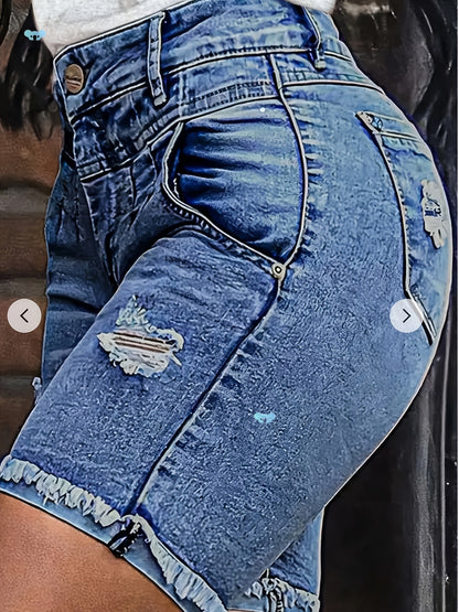 Trendy Plus Size Ripped Denim Shorts