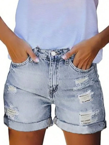 Trendy Distressed Stretch Jean Shorts