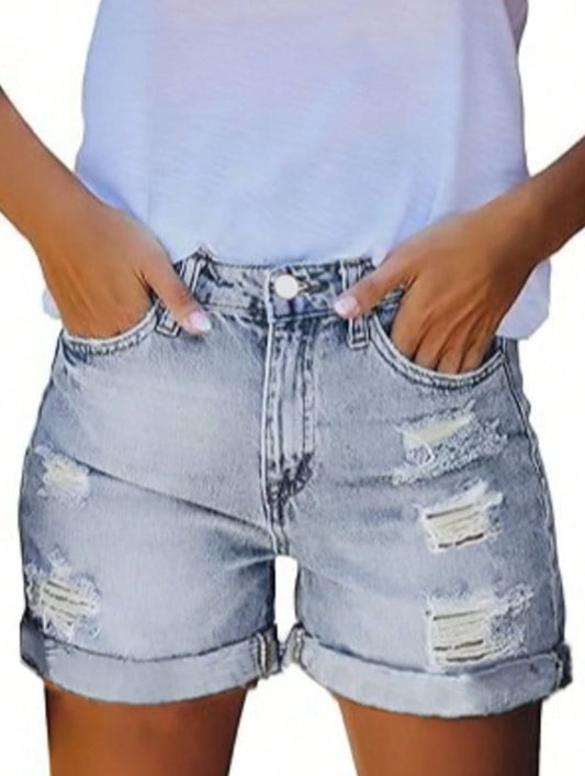 Trendy Distressed Stretch Jean Shorts