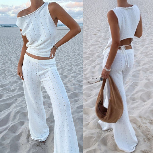 Sleeveless Tank Top And Casual Pants Knitted Womens Set - Sculptify™