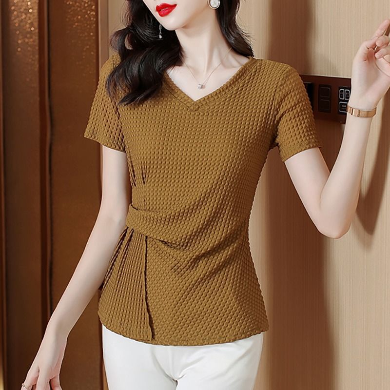 Knitted Ice Silk Short Sleeve T-shirt Women's Summer  Short sleeve t-shirts Sculptify™