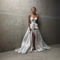 White Satin Slit Pocket Bandage Wedding Dress - Sculptify™
