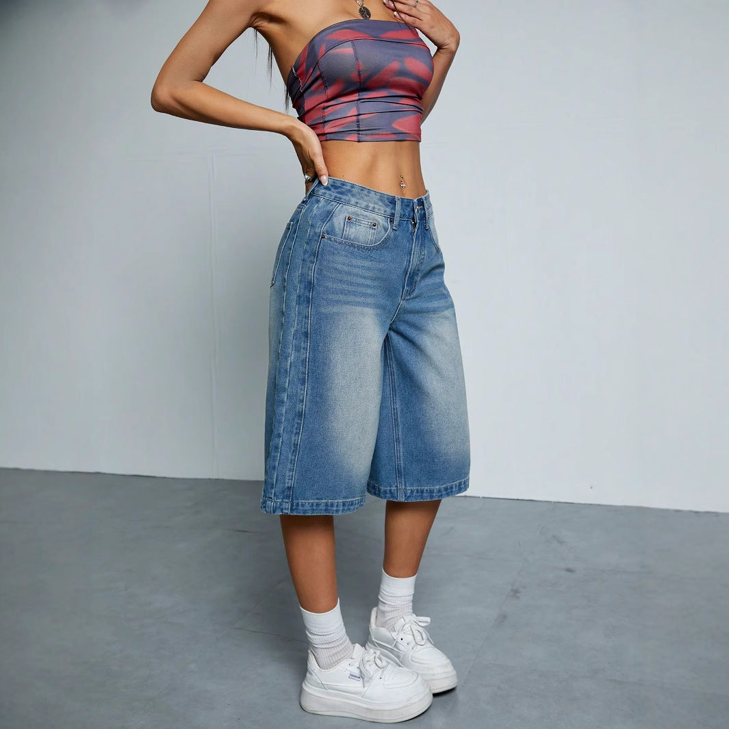Stylish Loose Wide-Leg Jean Shorts