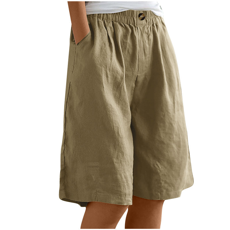 High-Waist Button & Elastic Shorts