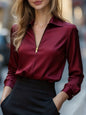 Elegant Solid-Color Minimalist V-Neck Long-Sleeve Shirt - Sculptify™