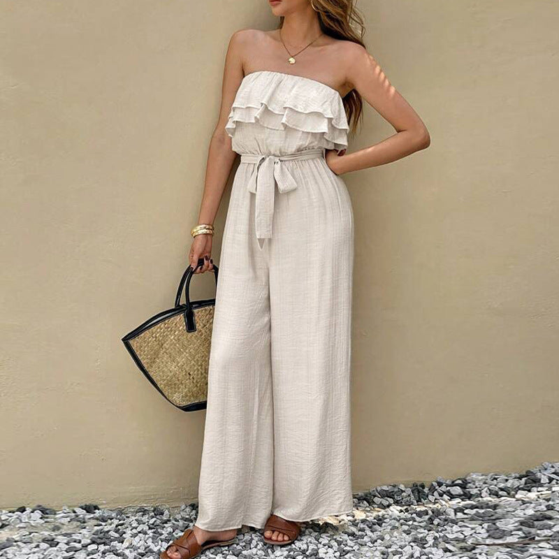 Women's Summer Sleeveless Tube Top Jumpsuit Ruffled Tied Jumpsuit - Sculptify™