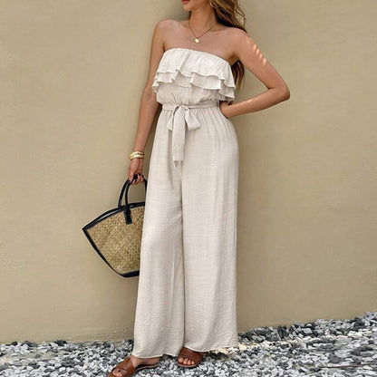 Women's Summer Sleeveless Tube Top Jumpsuit Ruffled Tied Jumpsuit - Sculptify™