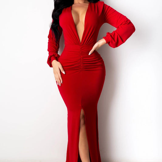 Women's Large V-neck Slim-fit Nightclub Evening Dress - Sculptify™